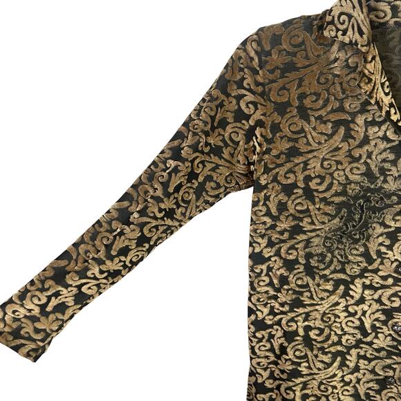 Diane von Furstenberg Vintage Top Women Small Gold Burnout Velvet Button Blouse - Picture 2 of 10
